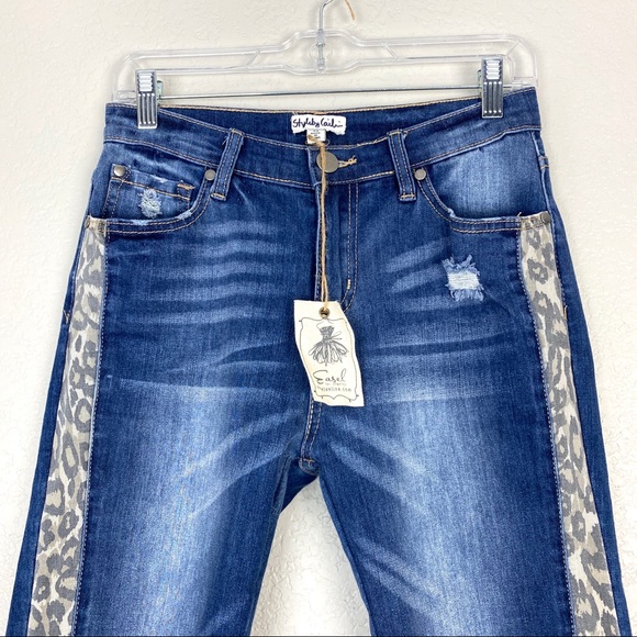EASEL Animal Print Accent Skinny Denim Jeans NWT - Picture 4 of 8